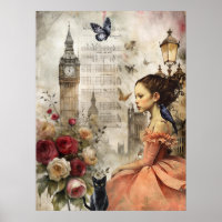Quirky Victorian Gothic Girl & Florals Londres