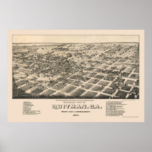 Affiche Quitman, carte panoramique de GA - 1885
