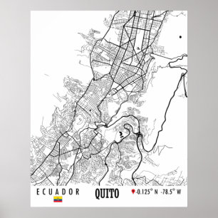 Affiche Quito, Equateur Road Map Art - Tones de la Terre