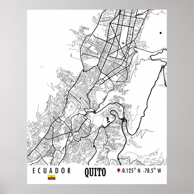 Affiche Quito, Equateur Road Map Art - Tones de la Terre (Devant)