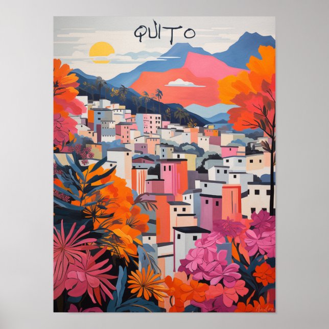Affiche Quito Équateur Voyage Ville Peinture Esthétique (Devant)
