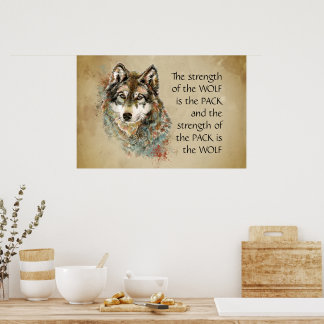 Affiche Quote d'aquarelle originale Wolf & Pack Family