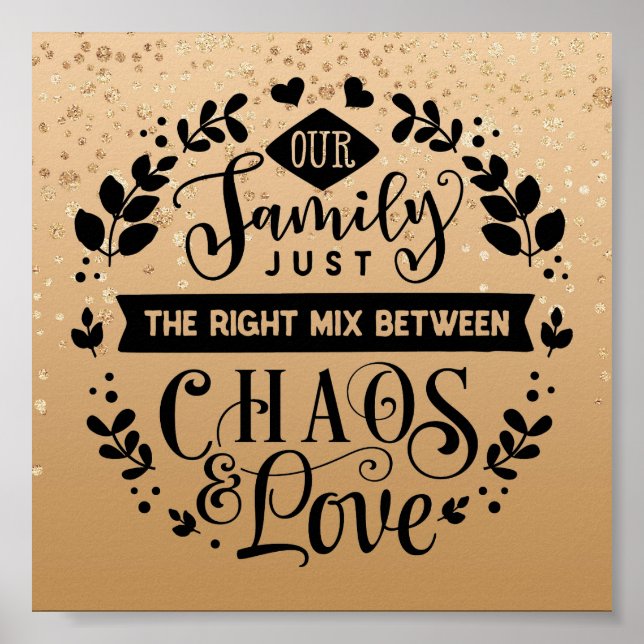 Affiche Quote de famille Inspirationnelle Speckée Or (Devant)