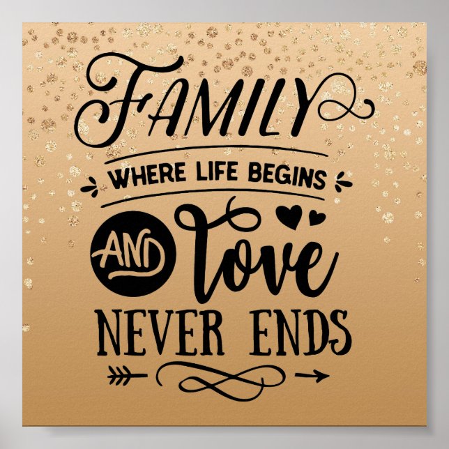 Affiche Quote de famille Inspirationnelle Speckée Or (Devant)