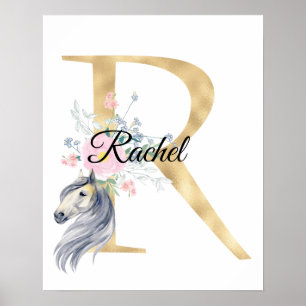 Affiche R lettre nom personnalisé monogramme avec cheval