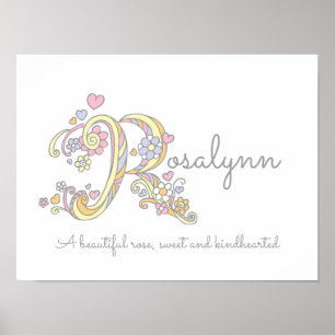 Affiche R monogram art Rosalynn filles nom signifiant affi