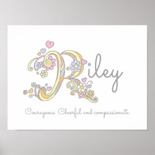 Affiche R monogramme art Riley filles nom et signification