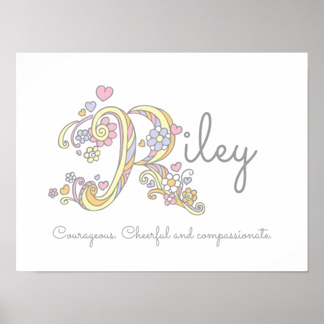 Affiche R monogramme art Riley filles nom et signification (Devant)