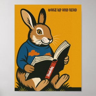Affiche Rabbit Avec Un Livre — Réveillez-Vous Et Lisez !