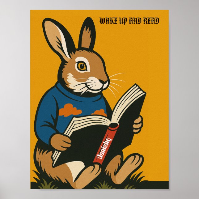 Affiche Rabbit Avec Un Livre — Réveillez-Vous Et Lisez ! (Devant)