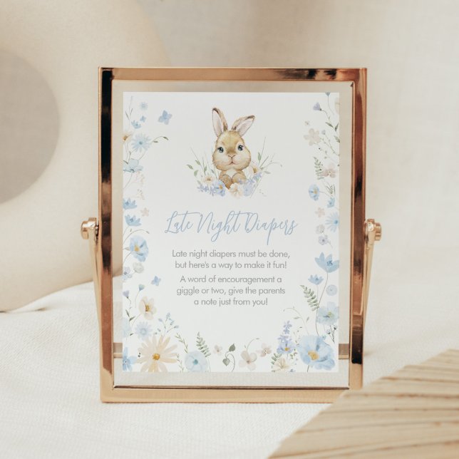 Affiche Rabbit Bleu Plutôt Late Nuit Diapos (Blue Somebunny Rabbit Baby Shower Late Night Diapers Sign)