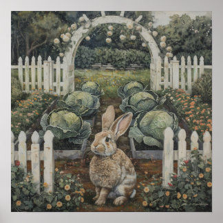 Affiche Rabbit Dans Le Patch De Chou Thème Pâques