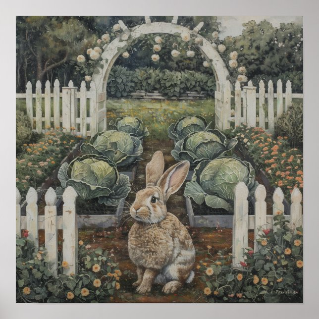Affiche Rabbit Dans Le Patch De Chou Thème Pâques (Devant)