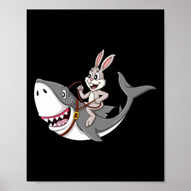 Affiche Rabbit équitation requin Pâques Fun Boys Girls Kid (Devant)