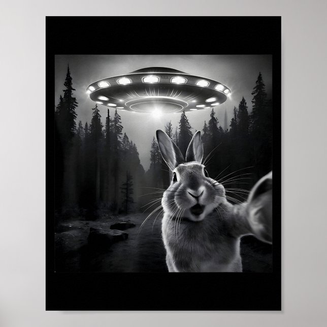 Affiche Rabbit Selfie With Ufo - Funny Bunny Graphic Alien (Devant)