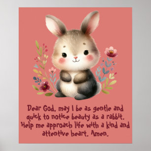 Affiche Rabbit Woodland Enfants Prière chrétienne sur rose