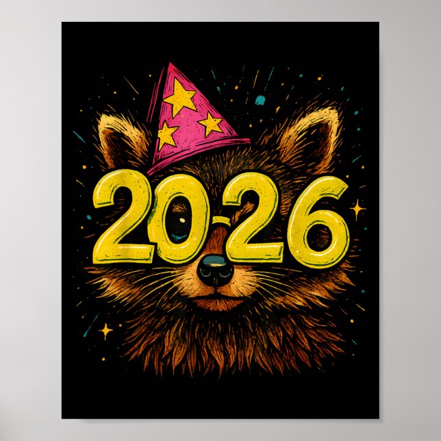 Affiche Raccoon 2026 Party Gles Funny New Year Celebration (Devant)