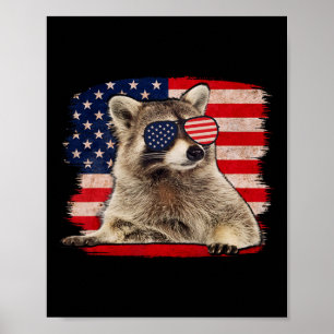 Affiche Raccoon 4 juillet Drapeau Américain Sungles Funny 