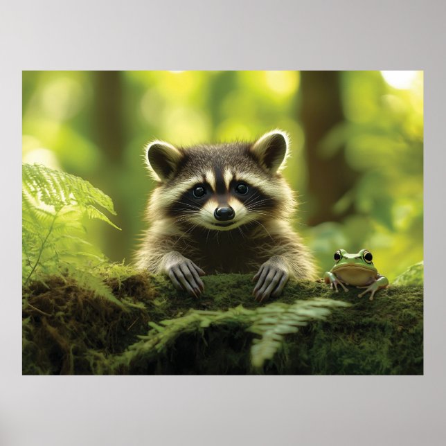 Affiche Raccoon adorable et grenouille à la recherche de M (Devant)