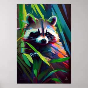 Affiche Raccoon Animal Portrait Peinture Faune En Plein Ai