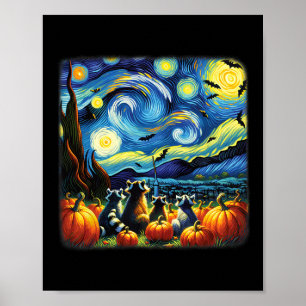 Affiche Raccoon Automne Halloween Van Gogh Starry Night Pu