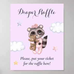Affiche Raccoon Baby shower animal Lavande Déchets Raffin