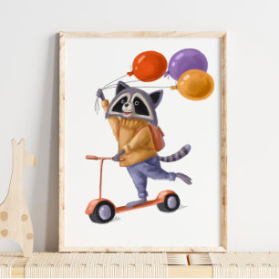 Affiche Raccoon Balloons Print   Raccoon Wall Print