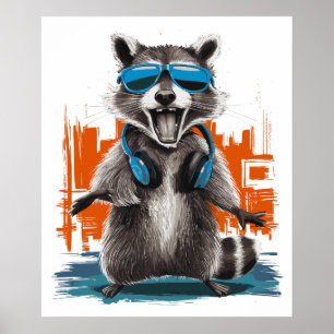Affiche Raccoon cool avec casque