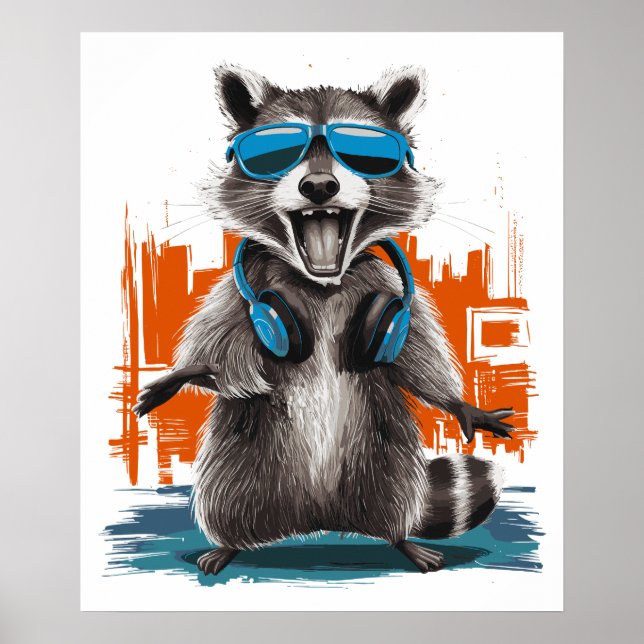 Affiche Raccoon cool avec casque (Devant)