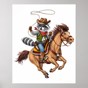 Affiche Raccoon Cowboy Rodeo