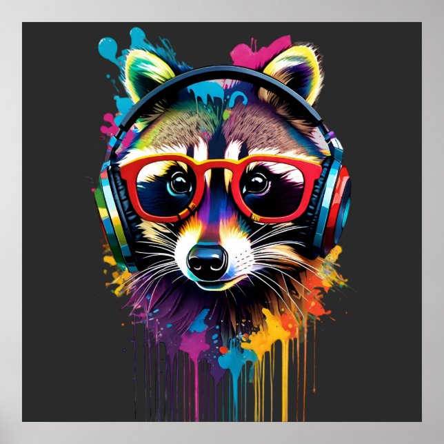 Affiche Raccoon dans casques et lunettes (Devant)
