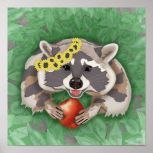 Affiche Raccoon dans une couronne de tournesols