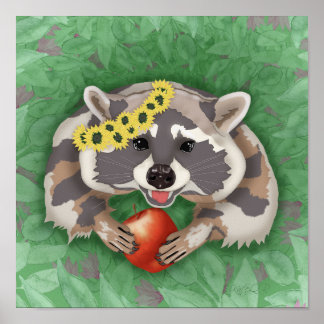 Affiche Raccoon dans une couronne de tournesols