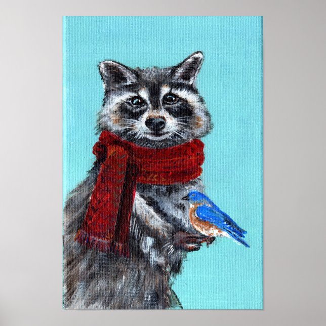 Affiche Raccoon d'hiver avec Bluebird (Devant)