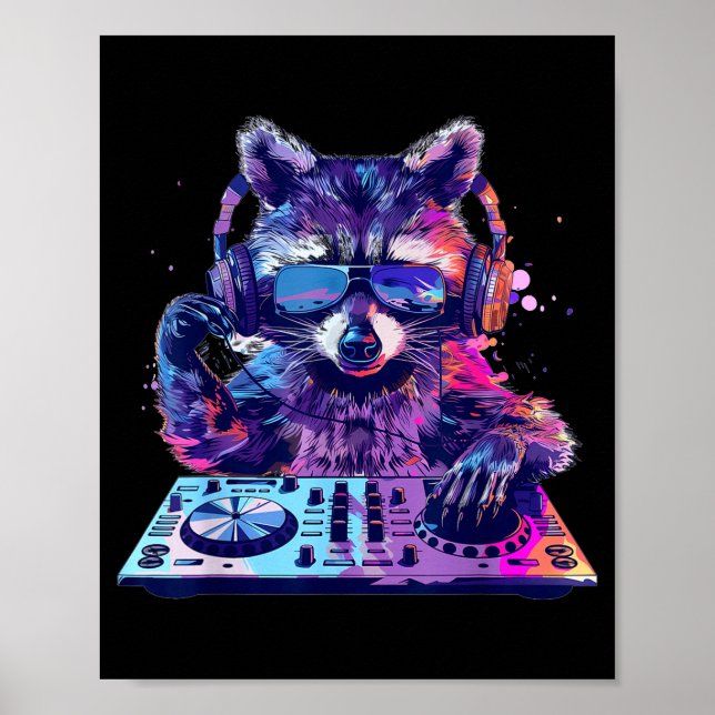 Affiche Raccoon Dj Edm Techno House Music Funny Animal Lov (Devant)