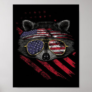 Affiche Raccoon Drapeau Américain Patriotique 4 juillet Tr