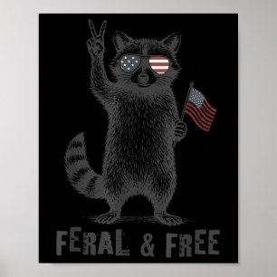 Affiche Raccoon Drôle Sauvage Et Libre 4 Juillet Usa Patri