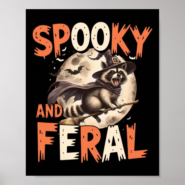 Affiche Raccoon éffrayant Et Feral Halloween Drôle Hallowe (Devant)