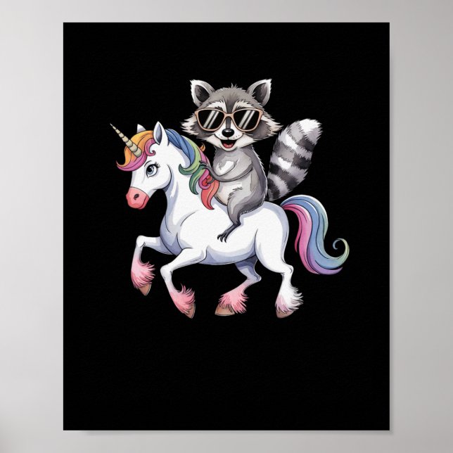 Affiche Raccoon équitation Unicorn mignon Imaginaire anima (Devant)