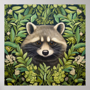 Affiche Raccoon et feuillage de style Art nouveau