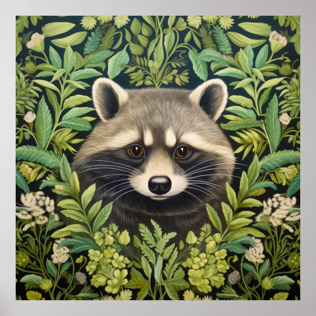 Affiche Raccoon et feuillage de style Art nouveau (Devant)