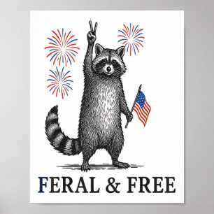 Affiche Raccoon Feral Et Free, Raccoon Funny 4 juillet
