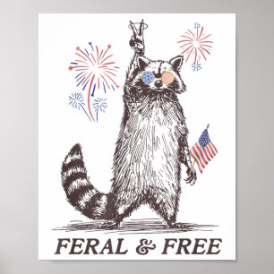 Affiche Raccoon Feral Et Free, Raccoon Funny 4 juillet