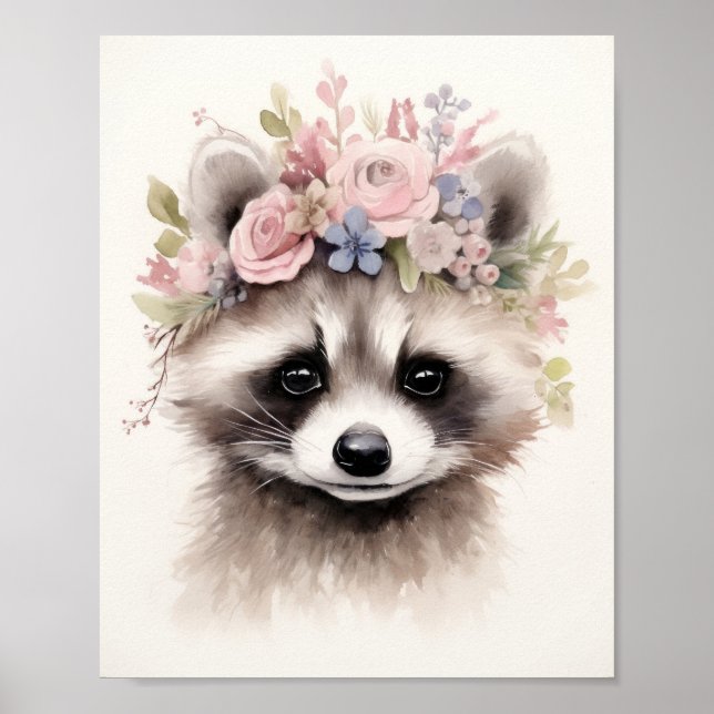 Affiche Raccoon floral mou (Devant)