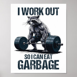 Affiche Raccoon Gym Entraînement De Poids Je M'Efforce Pou