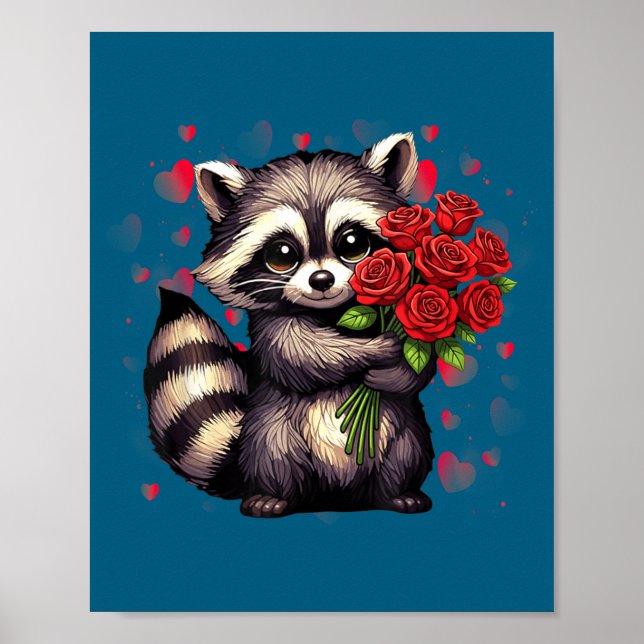 Affiche Raccoon Holding Red Rose Cute Raccoon Valentine An (Devant)