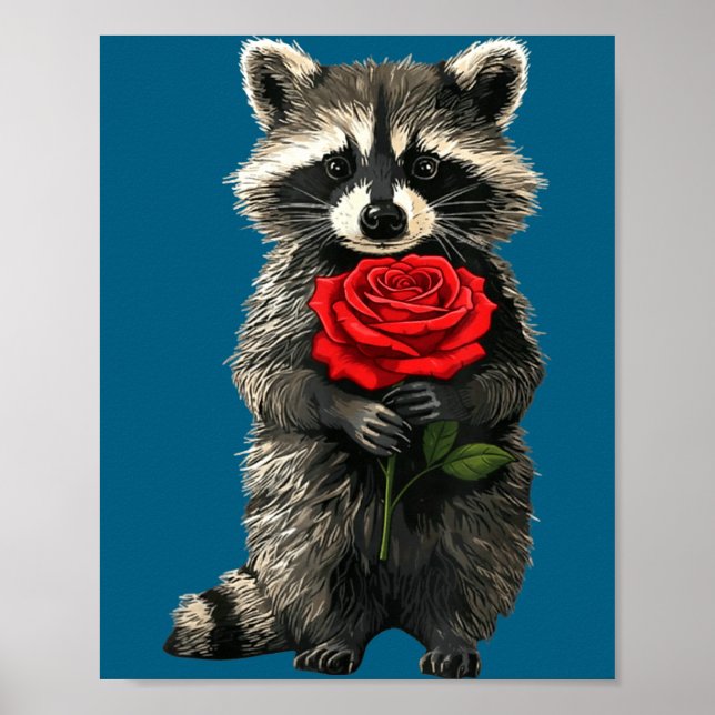 Affiche Raccoon Holding Red Rose Cute Raccoon Valentine An (Devant)