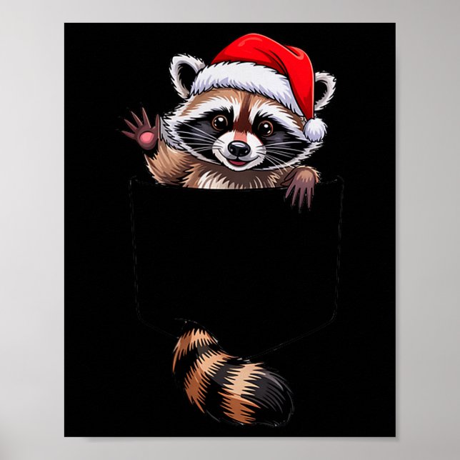Affiche Raccoon In Cket Funny Xmas Santa Hat Graphic  (Devant)