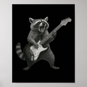 Affiche Raccoon Jouant Guitare Rock Et Roll Guitariste Rac