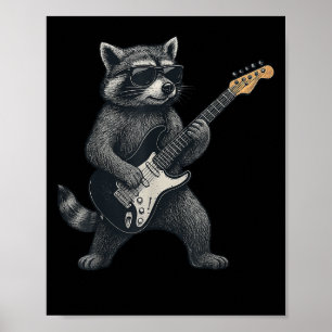 Affiche Raccoon Jouer Guitare Rock Et Roll Cadeaux Hommes 